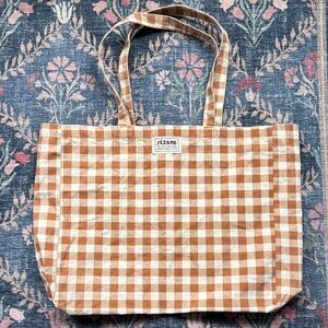 Sezane Tan and White Gingham Tote